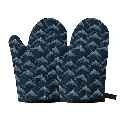 Dolphin Dot Pattern Print Oven Mitts