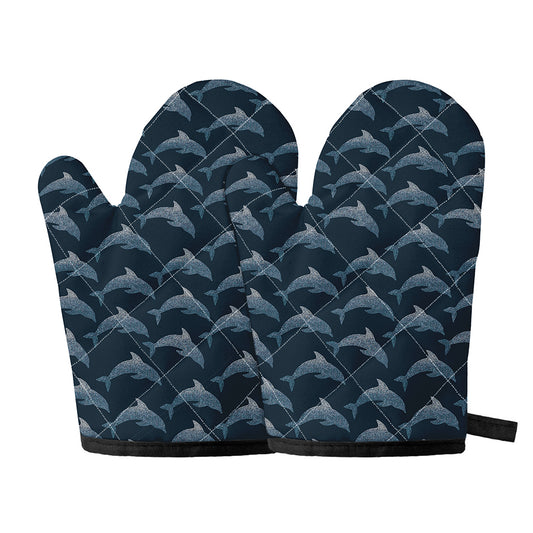 Dolphin Dot Pattern Print Oven Mitts