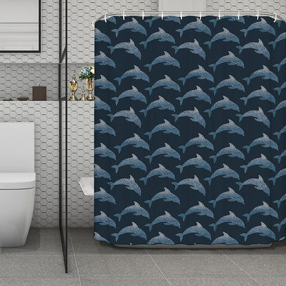 Dolphin Dot Pattern Print Polyester Shower Curtain