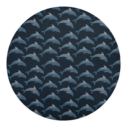 Dolphin Dot Pattern Print Round Blanket