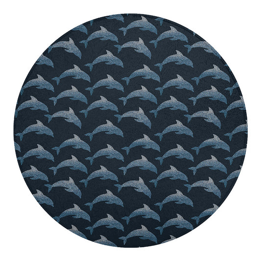 Dolphin Dot Pattern Print Round Blanket