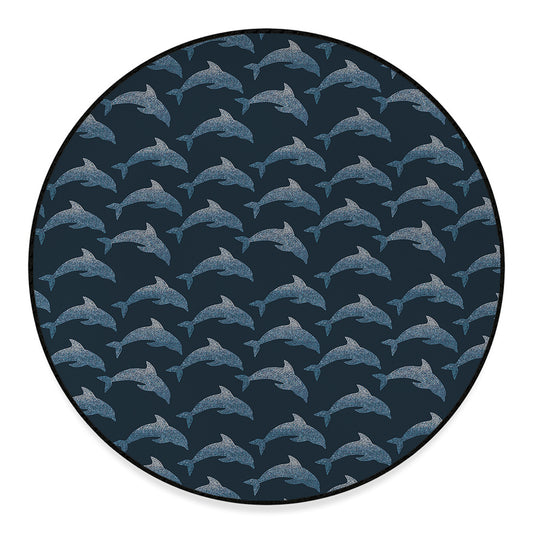 Dolphin Dot Pattern Print Round Floor Mat