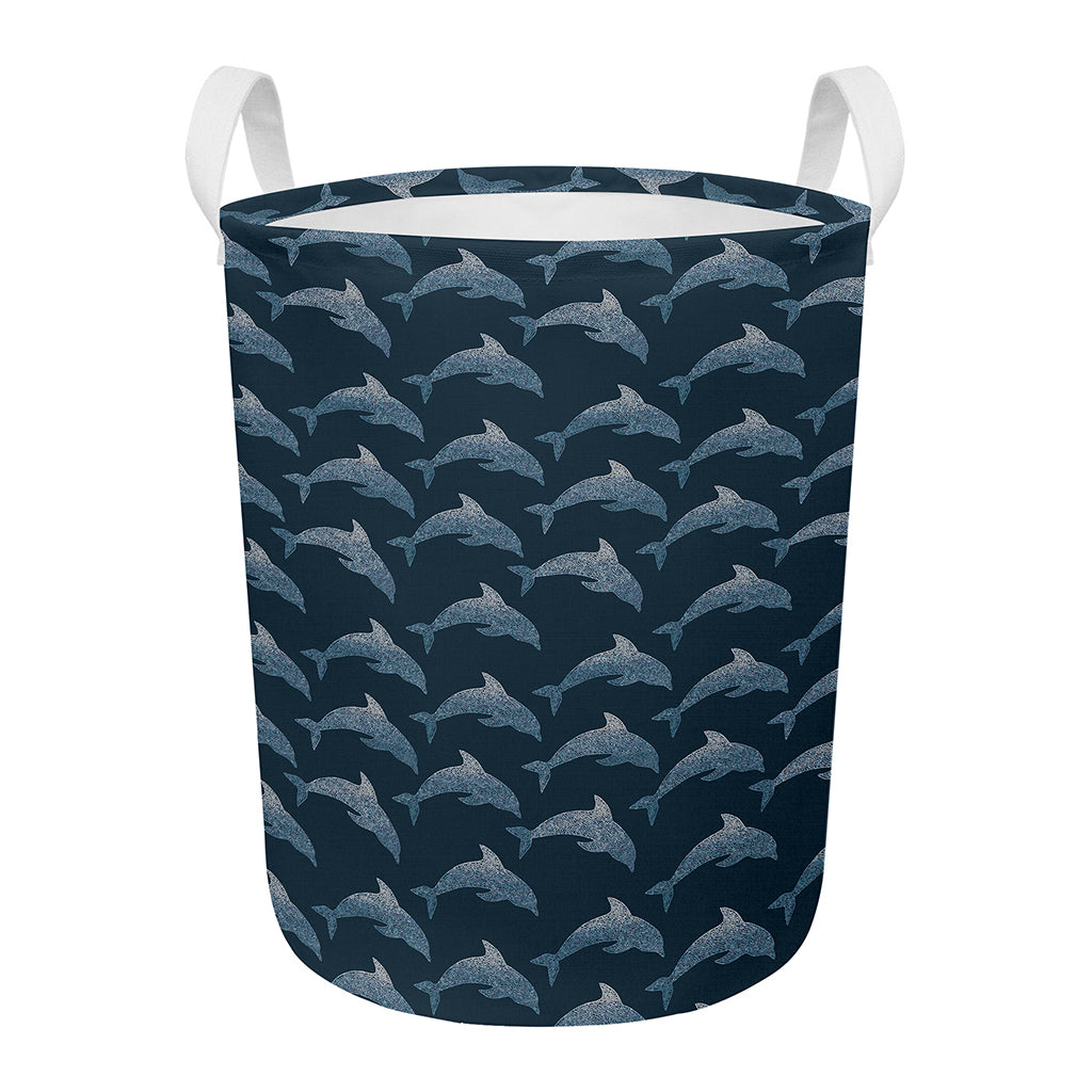 Dolphin Dot Pattern Print Round Laundry Basket
