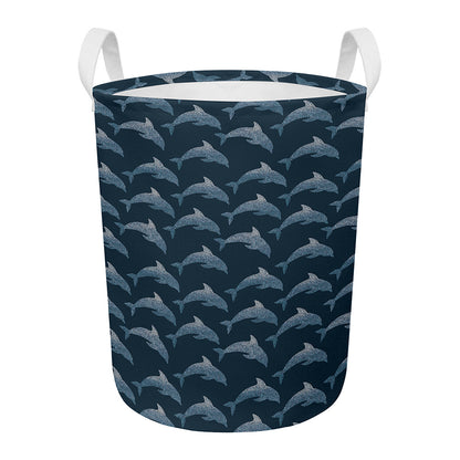 Dolphin Dot Pattern Print Round Laundry Basket