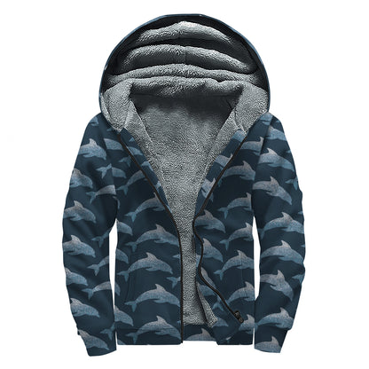 Dolphin Dot Pattern Print Sherpa Lined Zip Up Hoodie