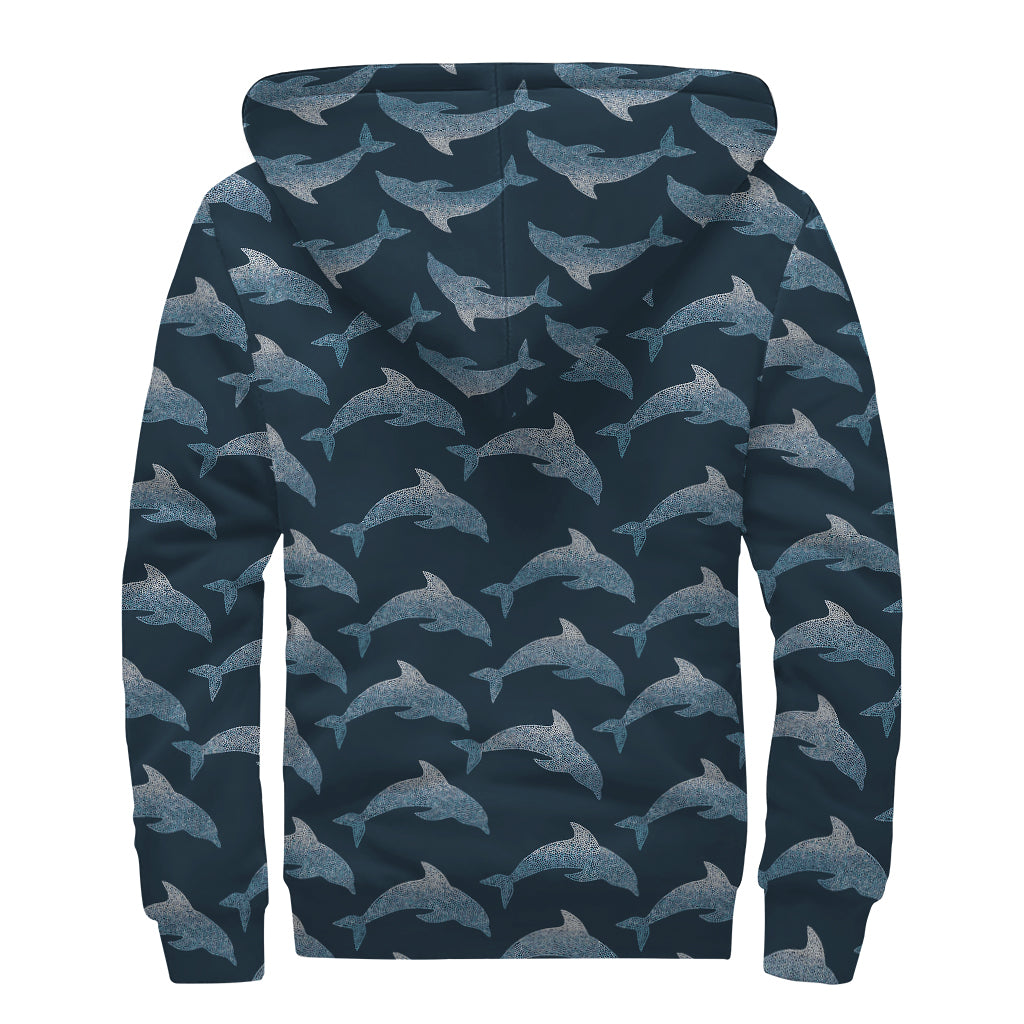 Dolphin Dot Pattern Print Sherpa Lined Zip Up Hoodie