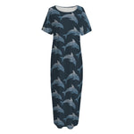 Dolphin Dot Pattern Print Short Sleeve Long Nightdress