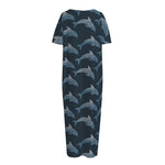 Dolphin Dot Pattern Print Short Sleeve Long Nightdress