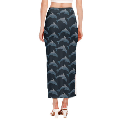 Dolphin Dot Pattern Print Side Slit Maxi Skirt