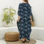 Dolphin Dot Pattern Print Silk V-Neck Kaftan Dress