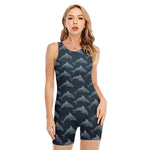 Dolphin Dot Pattern Print Sleeveless One Piece Swimsuit