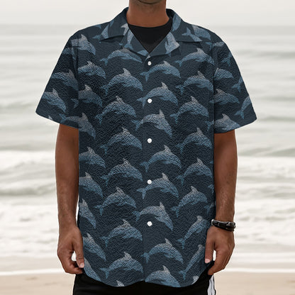 Dolphin Dot Pattern Print Textured Short Sleeve Shirt