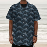Dolphin Dot Pattern Print Textured Short Sleeve Shirt