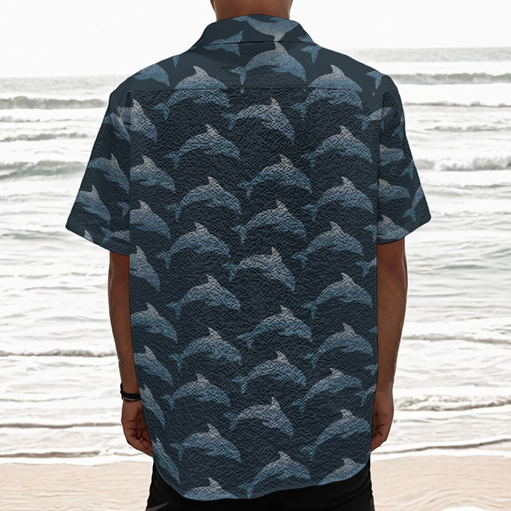 Dolphin Dot Pattern Print Textured Short Sleeve Shirt