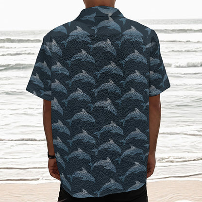Dolphin Dot Pattern Print Textured Short Sleeve Shirt