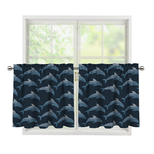 Dolphin Dot Pattern Print Tier Curtains
