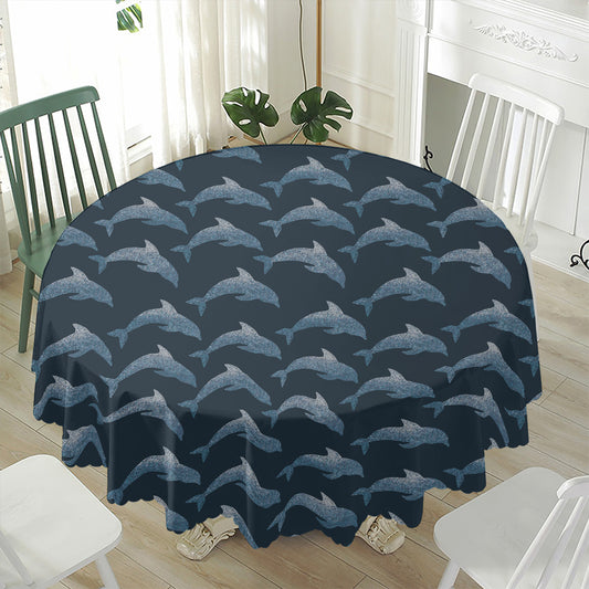 Dolphin Dot Pattern Print Waterproof Round Tablecloth