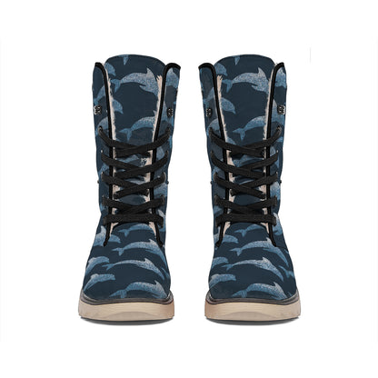 Dolphin Dot Pattern Print Winter Boots