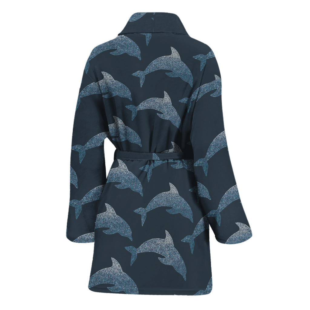Dolphin Dot Pattern Print Women's Bathrobe