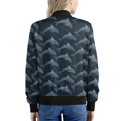 Dolphin Dot Pattern Print Women's Bomber Jacket