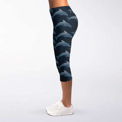Dolphin Dot Pattern Print Women's Capri Leggings