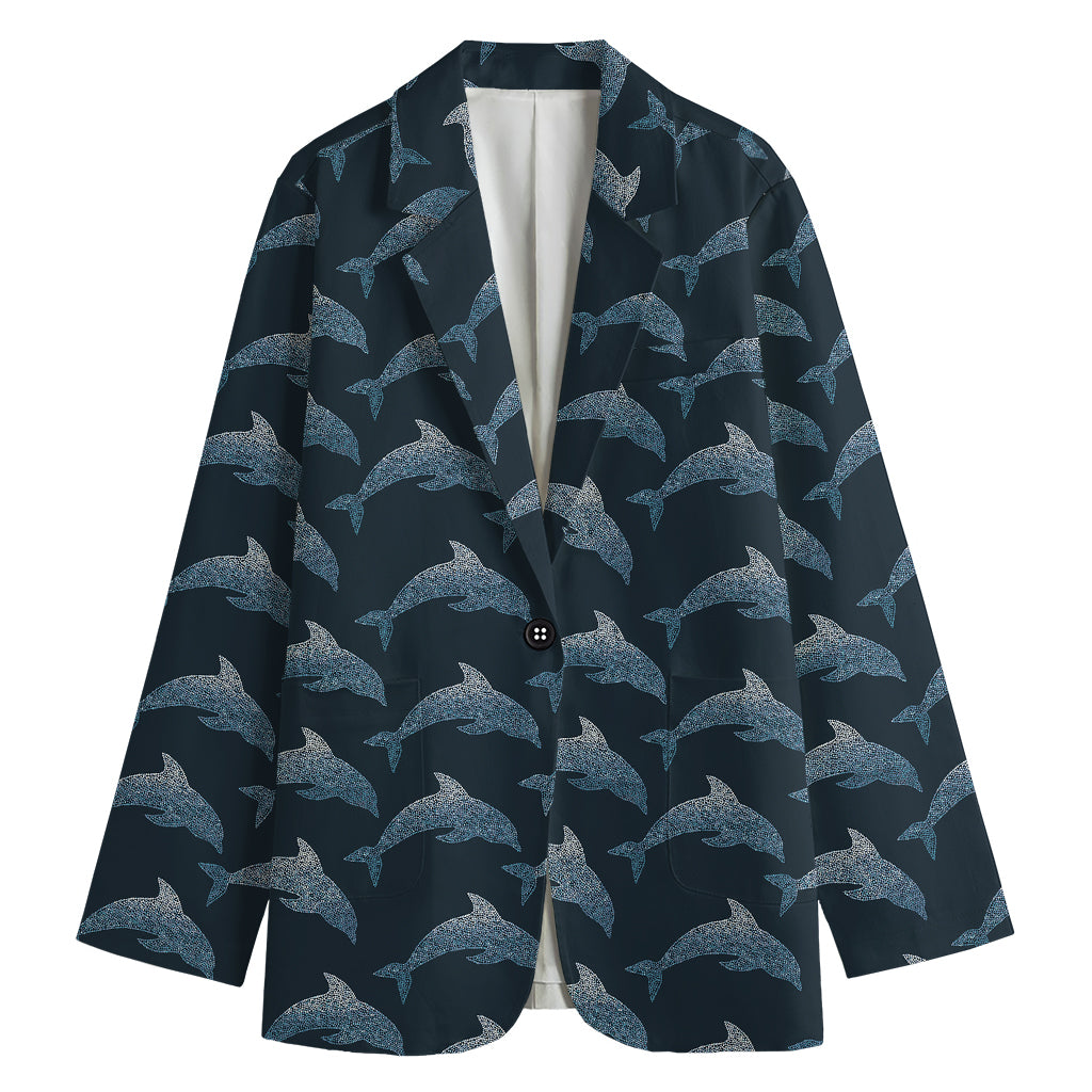 Dolphin Dot Pattern Print Women's Cotton Blazer