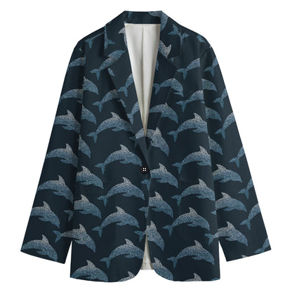Dolphin Dot Pattern Print Women's Cotton Blazer