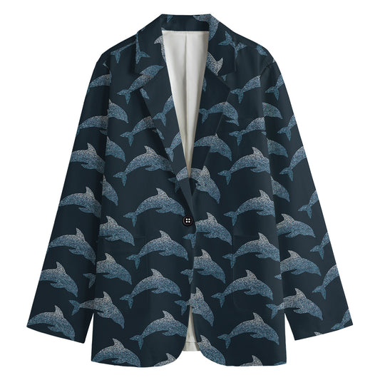 Dolphin Dot Pattern Print Women's Cotton Blazer