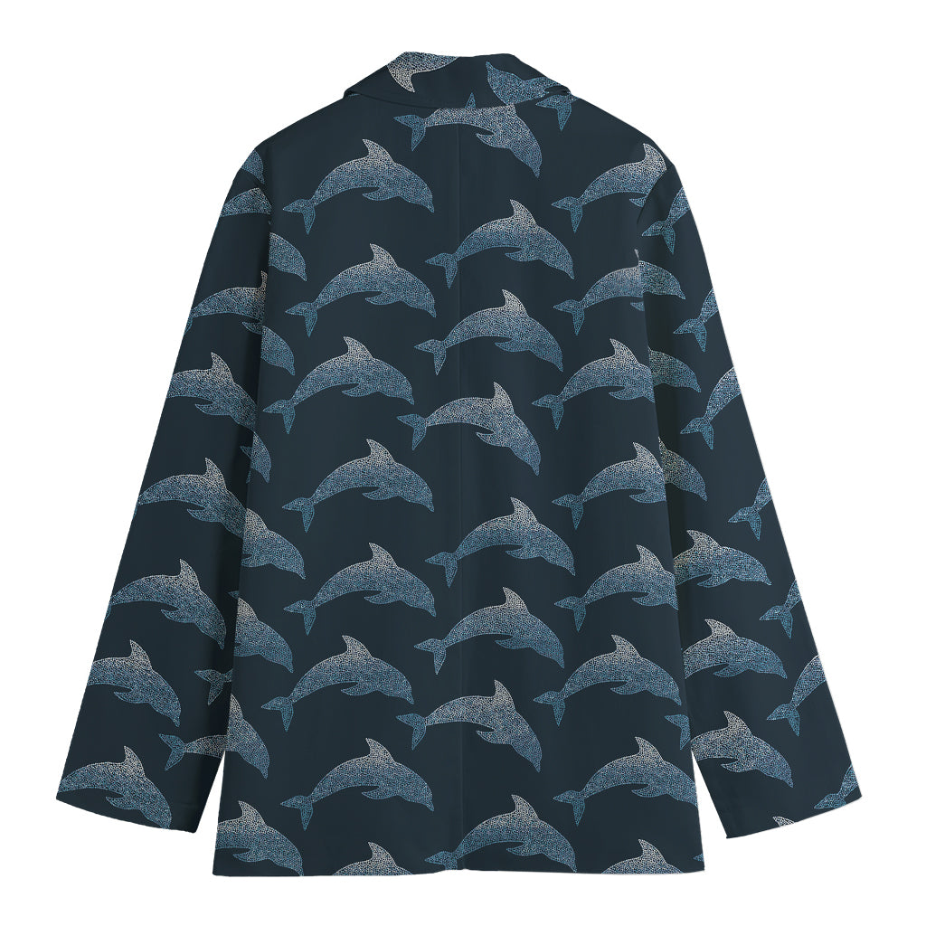 Dolphin Dot Pattern Print Women's Cotton Blazer