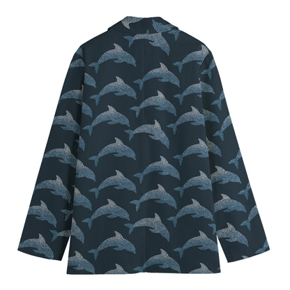 Dolphin Dot Pattern Print Women's Cotton Blazer