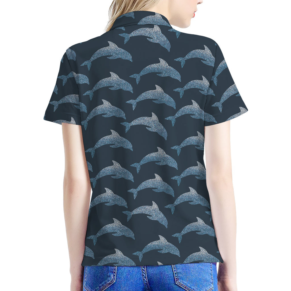 Dolphin Dot Pattern Print Women's Polo Shirt