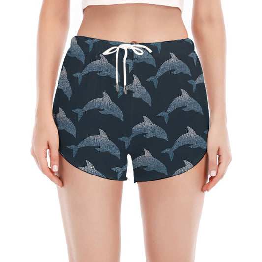 Dolphin Dot Pattern Print Women's Split Running Shorts