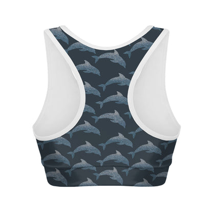 Dolphin Dot Pattern Print Women's Sports Bra