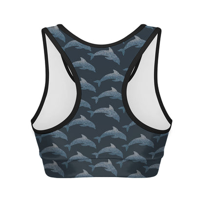 Dolphin Dot Pattern Print Women's Sports Bra