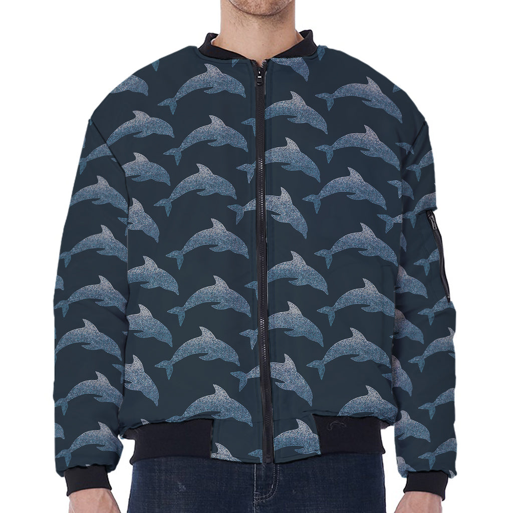 Dolphin Dot Pattern Print Zip Sleeve Bomber Jacket