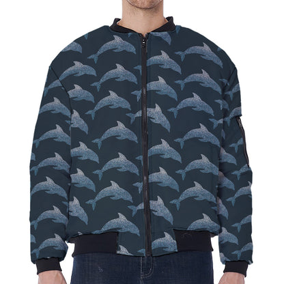 Dolphin Dot Pattern Print Zip Sleeve Bomber Jacket