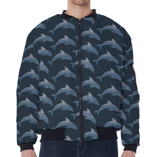 Dolphin Dot Pattern Print Zip Sleeve Bomber Jacket