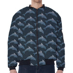 Dolphin Dot Pattern Print Zip Sleeve Bomber Jacket