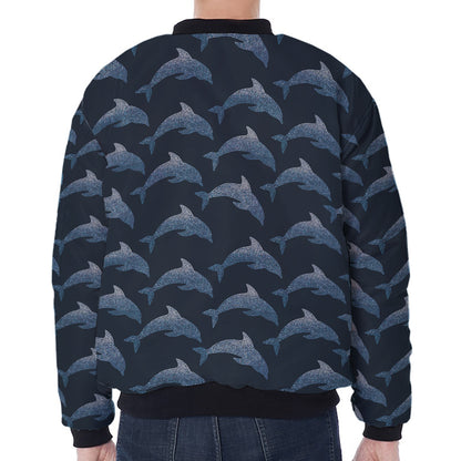 Dolphin Dot Pattern Print Zip Sleeve Bomber Jacket