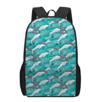 Dolphin Riding Waves Pattern Print 17 Inch Backpack