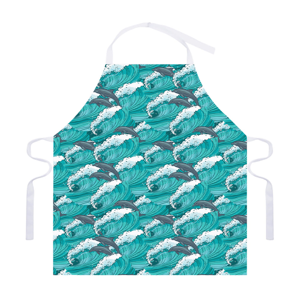 Dolphin Riding Waves Pattern Print Adjustable Apron