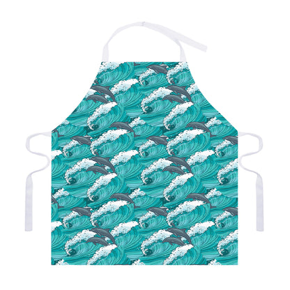 Dolphin Riding Waves Pattern Print Adjustable Apron