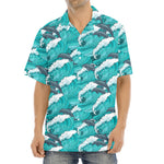 Dolphin Riding Waves Pattern Print Aloha Shirt