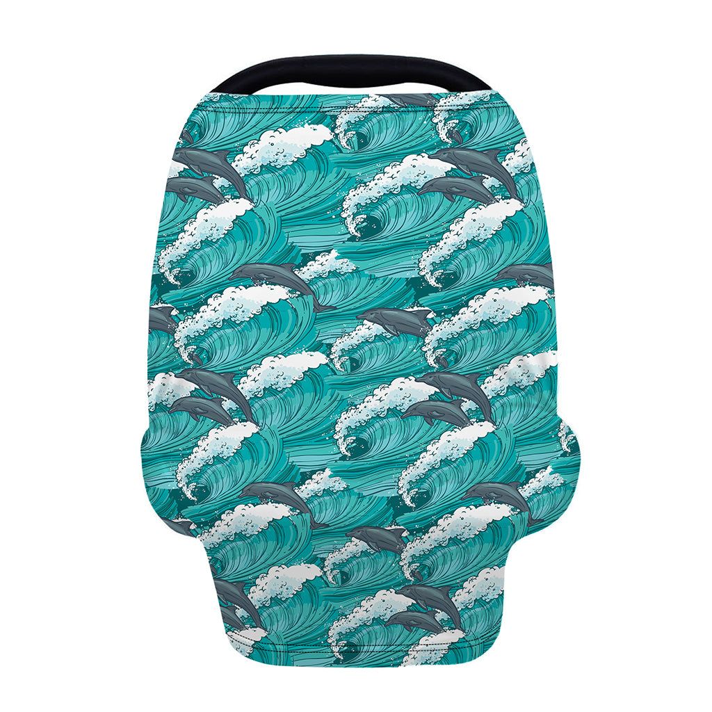 Dolphin Riding Waves Pattern Print Baby Seat Cover