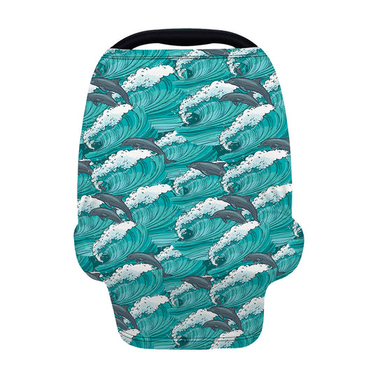 Dolphin Riding Waves Pattern Print Baby Seat Cover