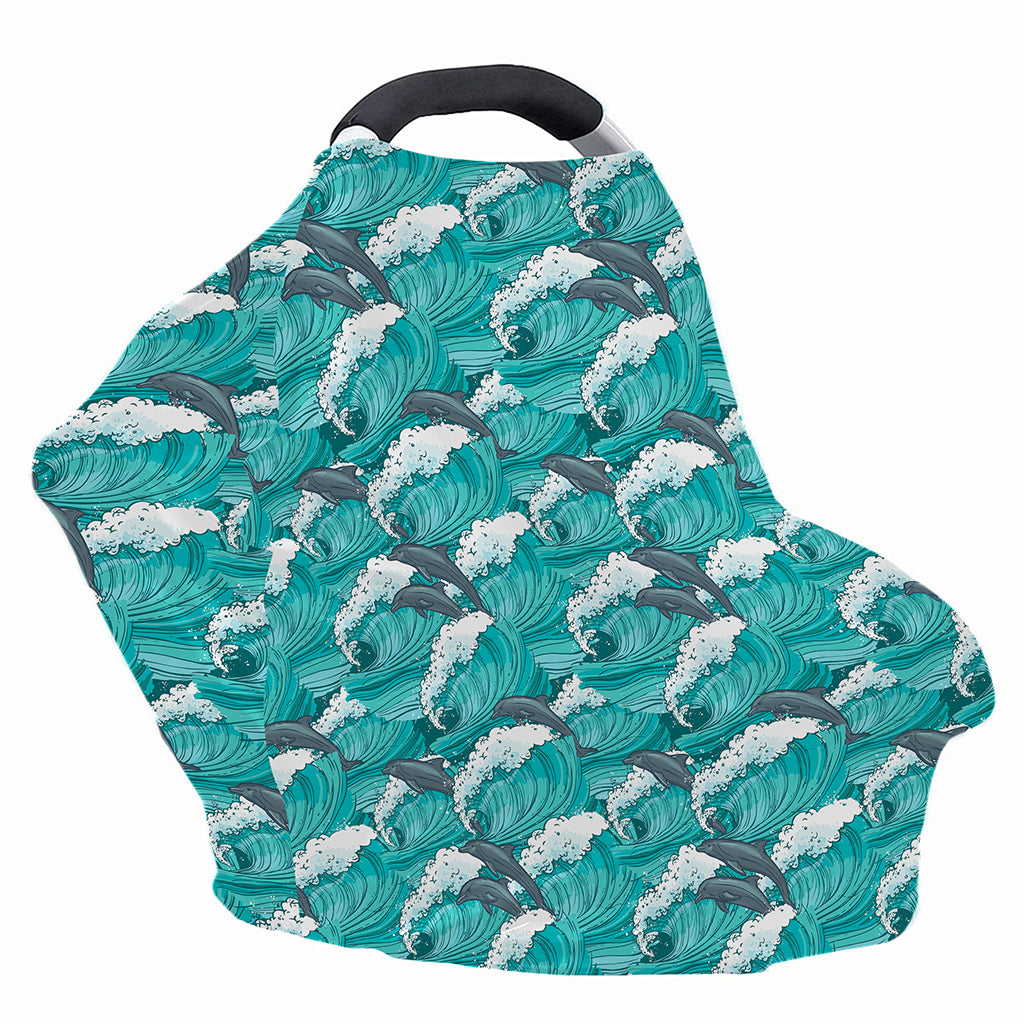 Dolphin Riding Waves Pattern Print Baby Seat Cover