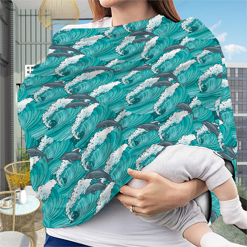 Dolphin Riding Waves Pattern Print Baby Seat Cover