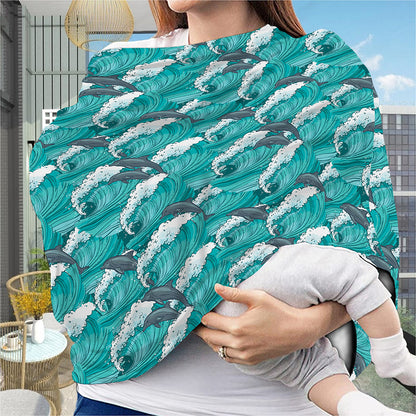 Dolphin Riding Waves Pattern Print Baby Seat Cover