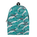 Dolphin Riding Waves Pattern Print School Backpack