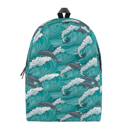 Dolphin Riding Waves Pattern Print Backpack